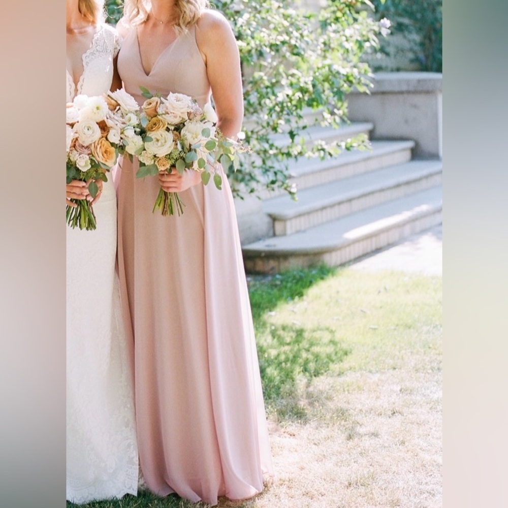 Jenny Yoo Spaghetti Strap V-Neck Maxi Dress in Whipped Apricot
